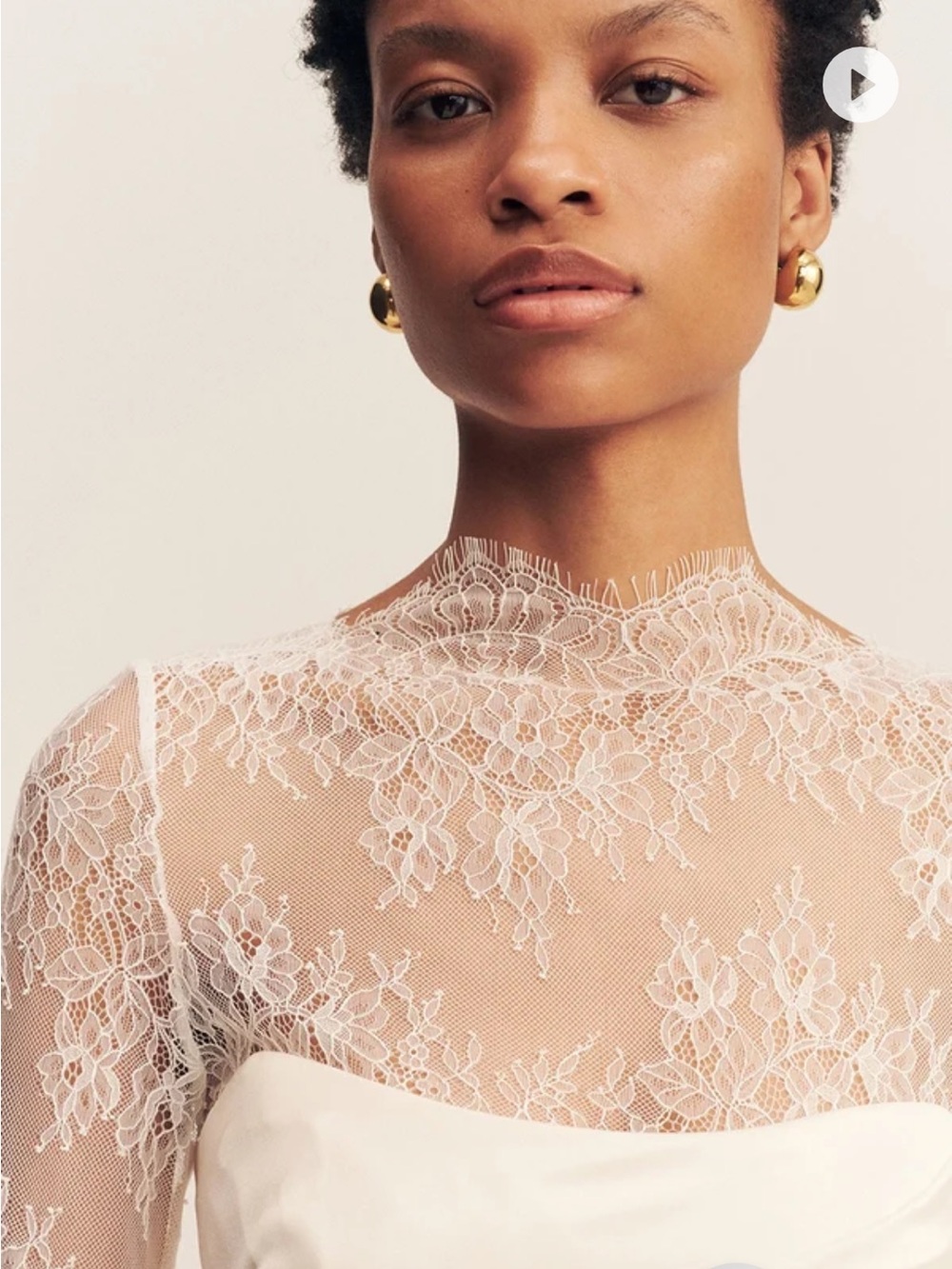 Ivory Sheer Floral Lace High-Neck Top
